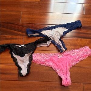 Bundle of 3 Vintage Dream Angels Thongs- Black, Pink, and Blue